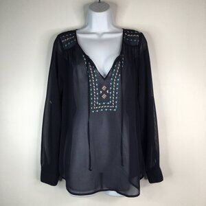 Daniel Rainn Sheer Roll-Up Sleeve Tunic Top S